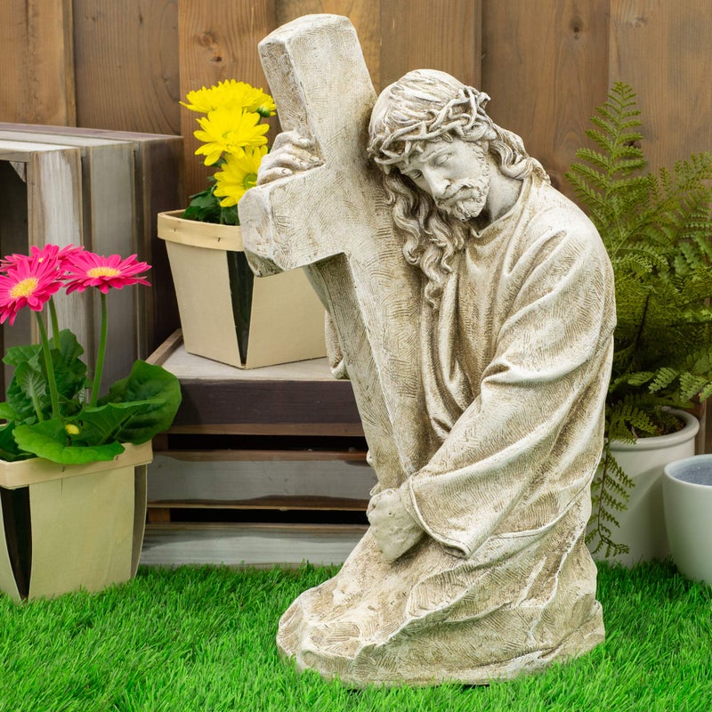 Joseph's Studio by Roman, Jesus Holding a Cross Garden Statue, Religious Outdoor Decor - Image 2